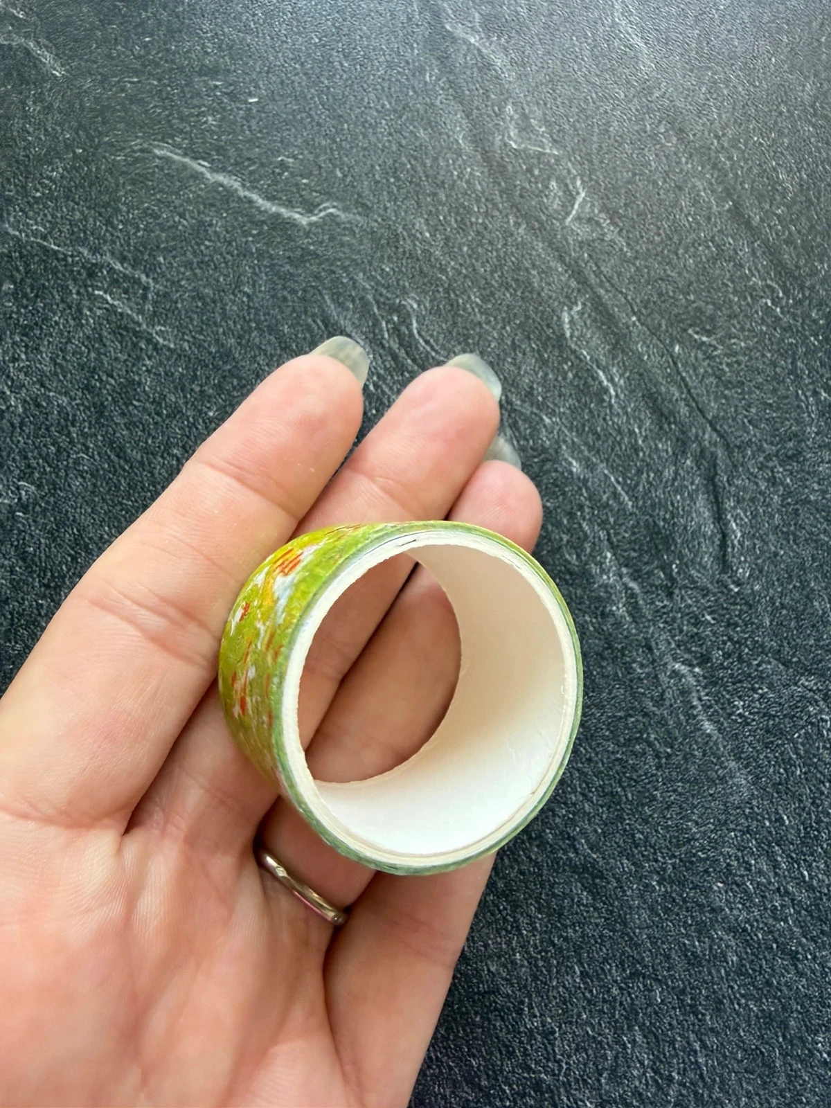 Groene washi-lint met papaverwilde klavermotief – photo 4
